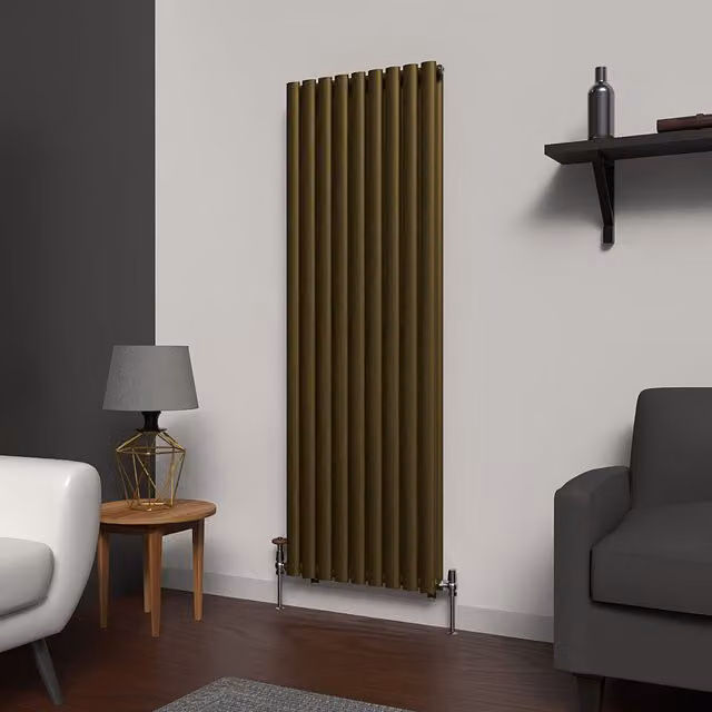 Lux Heat Oval Vertical Steel Radiator in Gold, H 160 cm x W 54 cm