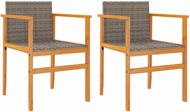 Berkfield Home Set of 2 Grey Poly Rattan and Solid Wood Garden Chairs with Armrests and Cushions – 1