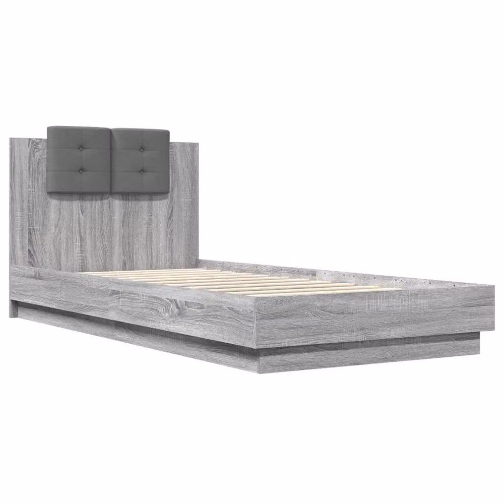 Berkfield Home Sonoma Bed Frame in Grey with LED Under-Bed Lighting and USB Charging Port, W/D/H: 90 x 200 cm – 3