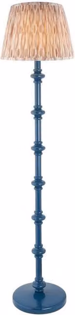 Netlighting Carnaby Blue Floor Lamp with Fabric Ikat Shade in Blue and Gold/Brass, Shade Diameter: 35 cm, B22