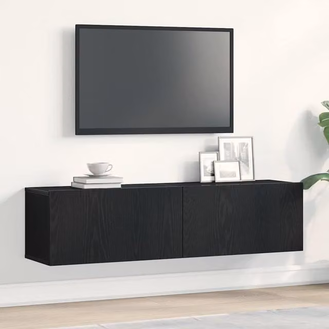 Berkfield Home Modern Black Oak TV Cabinet in Engineered Wood, W/D/H: 120 x 30 x 30.5 cm
