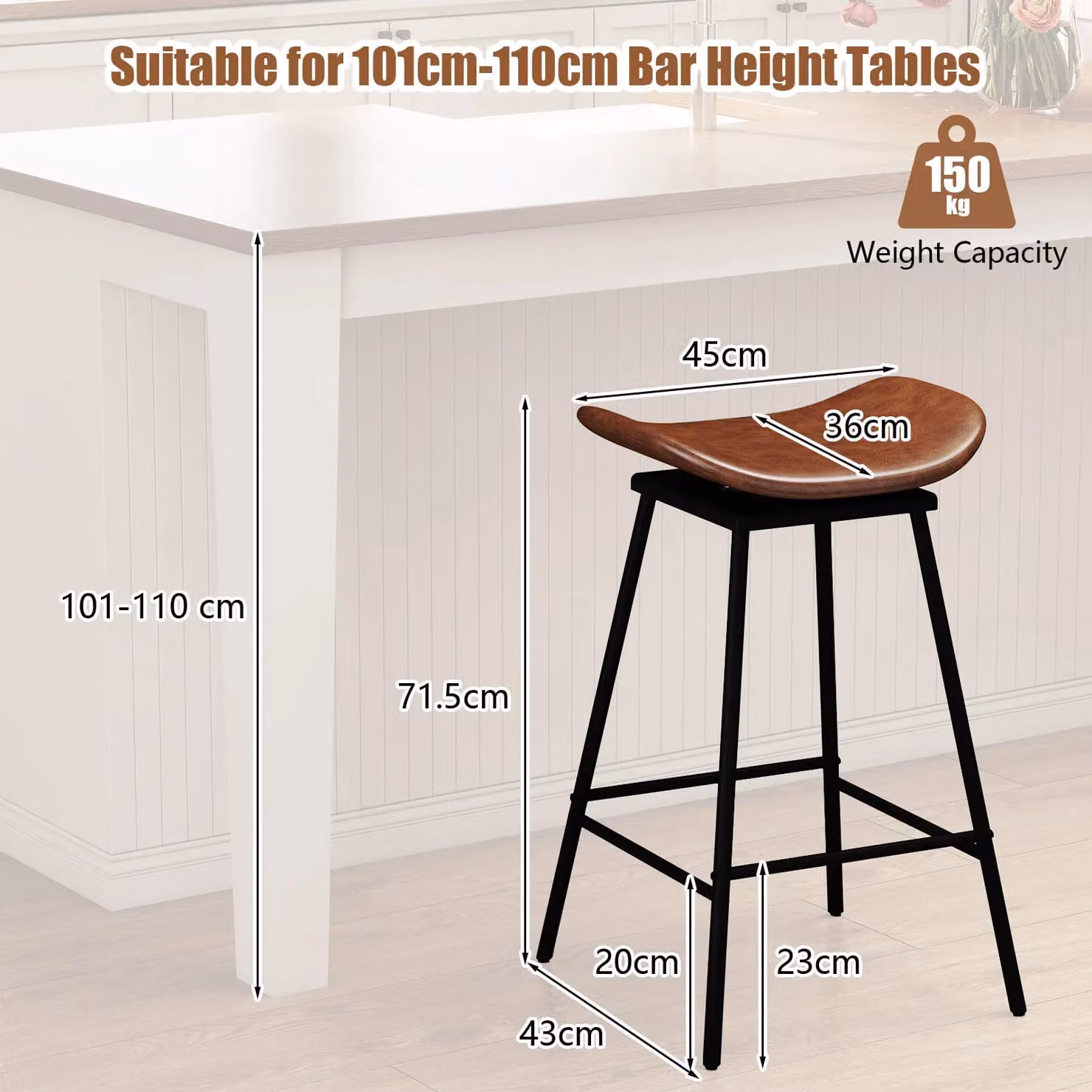 Costway Set of 2 Brown Faux Leather Swivel Barstools with Metal Frame – 5