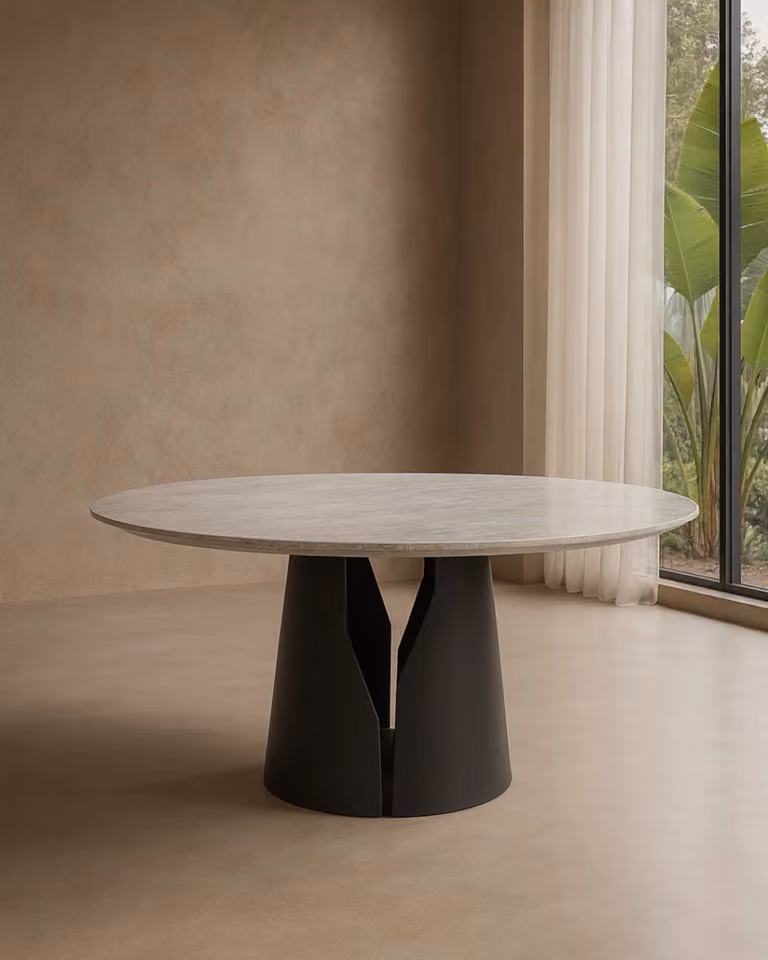 Tommy Franks Florence Round Marble Dining Table in Black and White, Diameter: 150 cm, Height: 75 cm