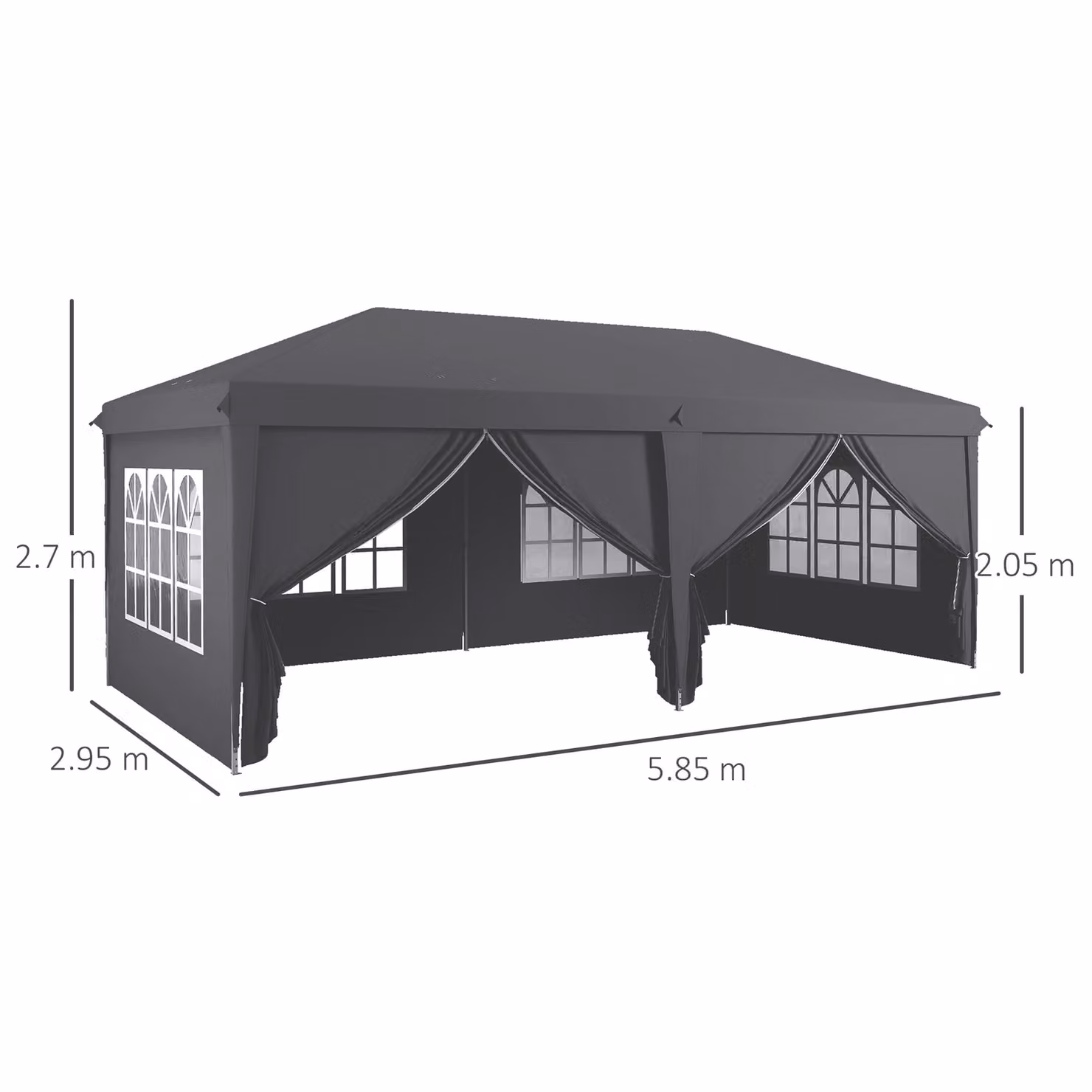 Outsunny Grey Metal Frame Pop Up Gazebo Canopy Tent with Sidewalls and Windows, W: 6 m, D: 3 m, H: 2.6 m – 3