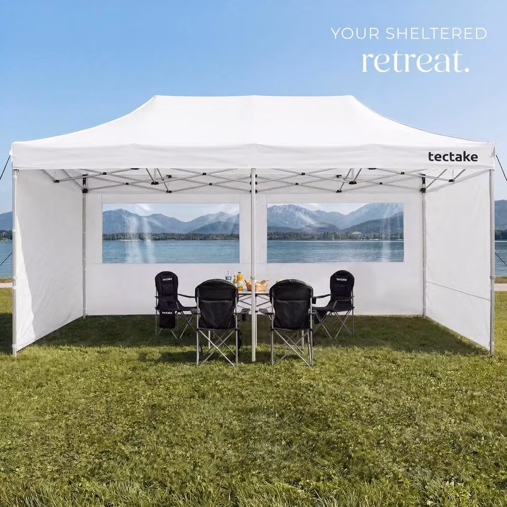 tectake Viola Aluminum Folding Pavilion in White, W/D/H: 600 x 316 x 300 cm – 4
