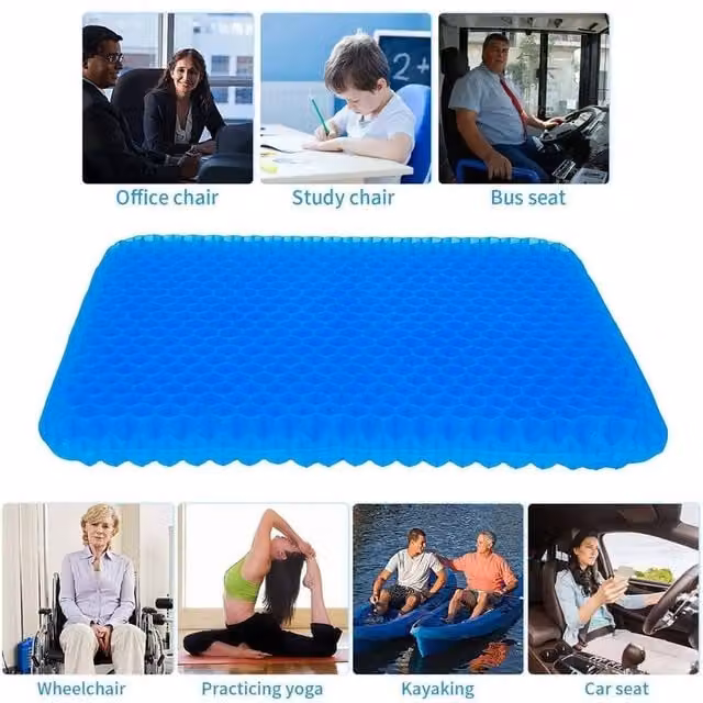 FLAVORA Double Thick Honeycomb Gel Seat Cushion with Removable Cover, Blue, W: 100 cm x D: 100 cm x H: 1 cm
