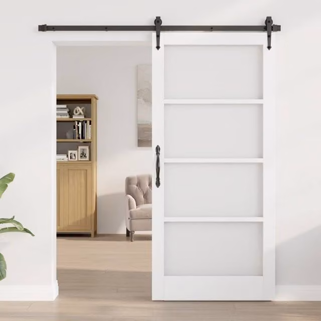 Berkfield Orkdal Modern Lacquered Sliding Interior Door with Glass in White, W/D/H: 93 x 4 x 202 cm