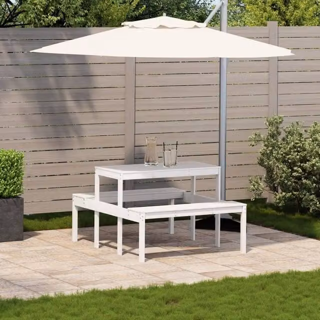 Berkfield Home White Pine Wood Garden Picnic Table W/D/H: 110 x 134 x 75 cm – 1