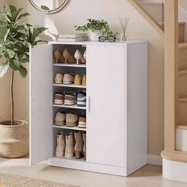 The Bazaarist White Minimalist Tall Kitchen Pantry Storage Cabinet with Hinged Doors and Internal Shelves, H: 90.5 cm x W: 60.0 cm x D: 2.0 cm – 1