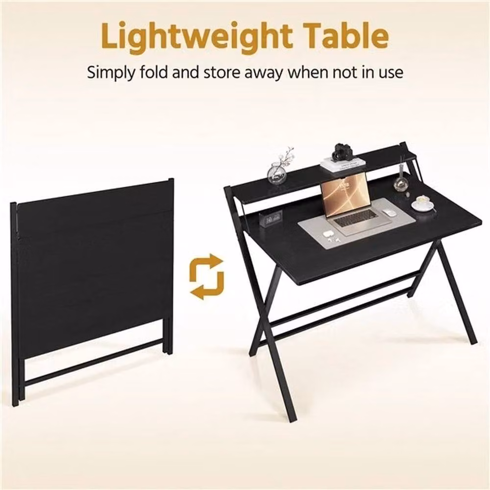 KORVIXA 2-Tier Foldable Computer Desk in Black, W/D/H: 60 x 60.5 x 74.5 cm – 3