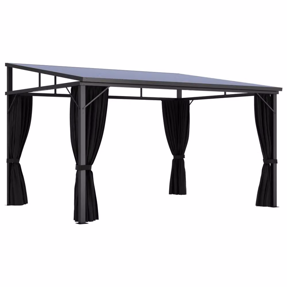 Berkfield Home Gazebo with Curtains in Anthracite Black, W: 405 cm, D: 294 cm, H: 244 cm – 2