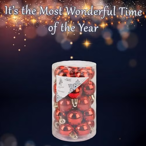 VFM e-Store Red Round Christmas Bauble Hanging Tree Ornaments, Pack of 25, Diameter: 3 cm – 4