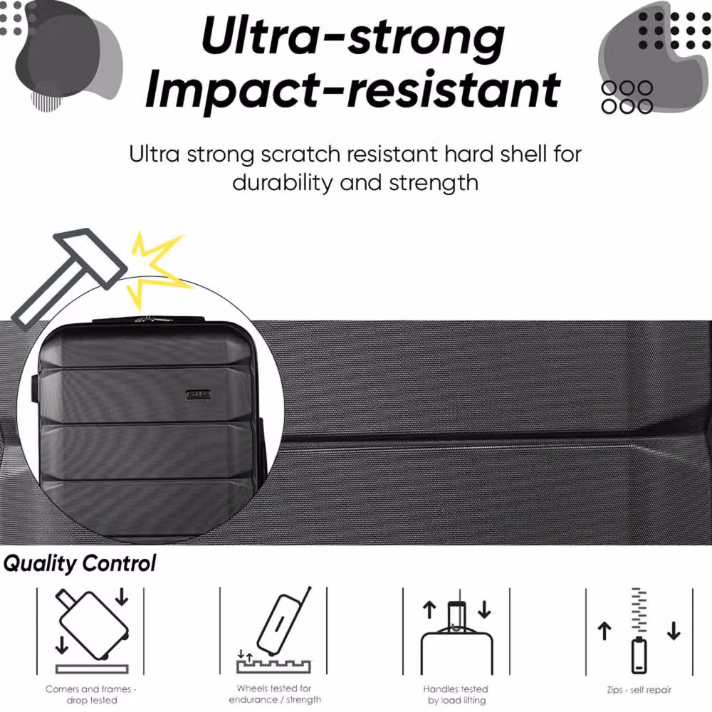 A2B Exodus Hard Sided Hold Suitcase, 4 Wheel Checked Travel Luggage in Dark Grey, Medium – 4