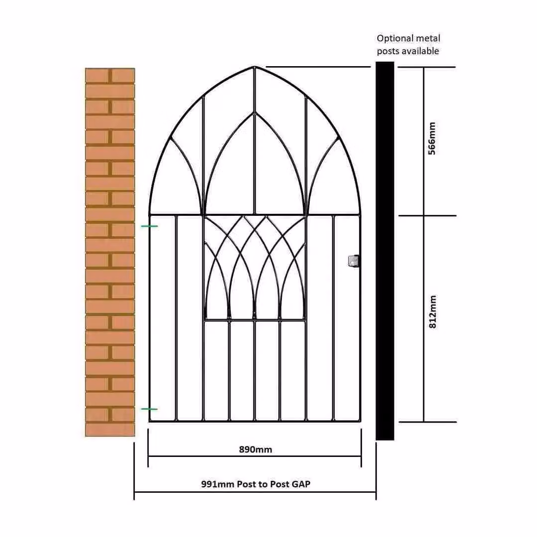 Burbage Iron Craft Abbey Modern Low Arch Bow Top Single Gate in Black, W: 99.1 cm, H: 137.8 cm – 2