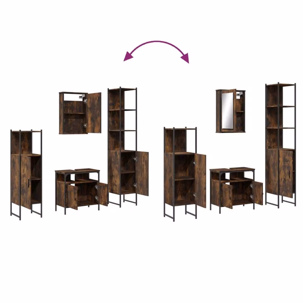 Berkfield Home 4 Piece Industrial Bathroom Furniture Set in Brown Smoked Oak – 3