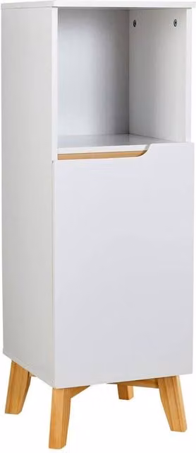 FORGEVIO White Lacquered Pine Bathroom Floor Cabinet with One Hinged Door and Internal Shelves – 1