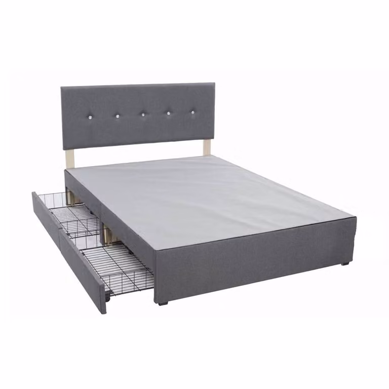 FLAVORA Small Double Fabric Bed Frame with Crystal Headboard in Grey, W/D/H: 120 x 200 cm