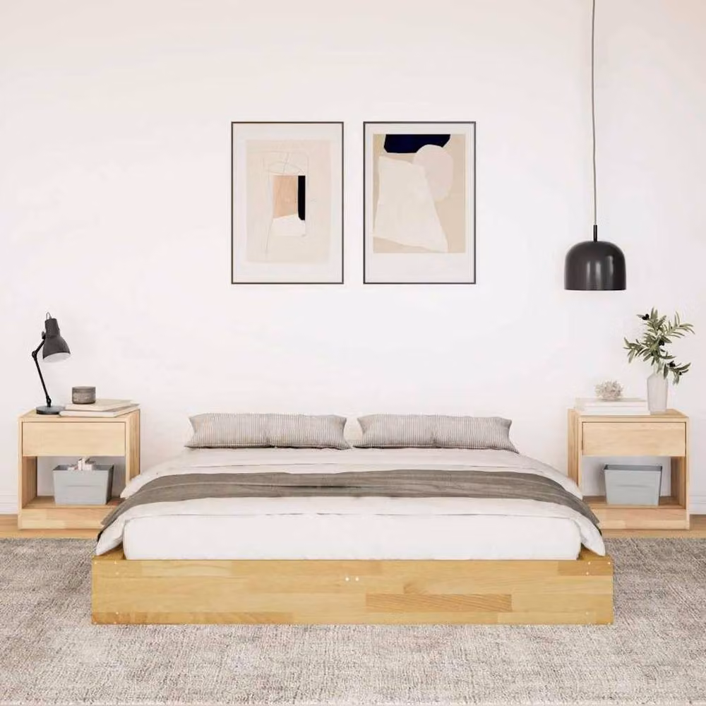 Berkfield Home Beautiful Solid Wood Oak Bed Frame in Brown, W: 140 cm, D: 203 cm – 2