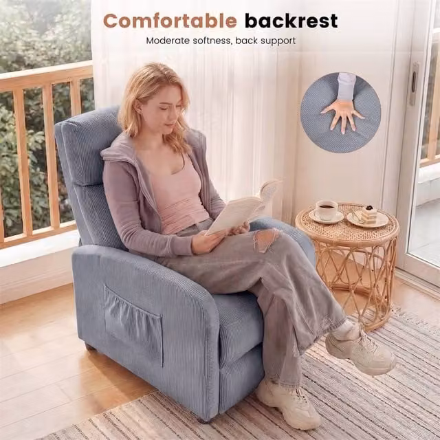 EONLION Dark Grey Push Back Recliner Chair with Lumbar Support and Armrests, Width: 100 cm