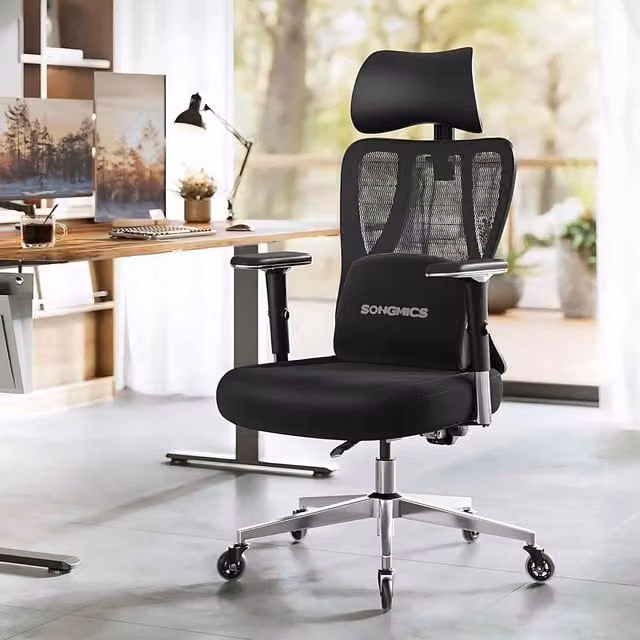The Bazaarist Ink Black Fabric Reclining Gaming Chair with Headrest and Armrests
