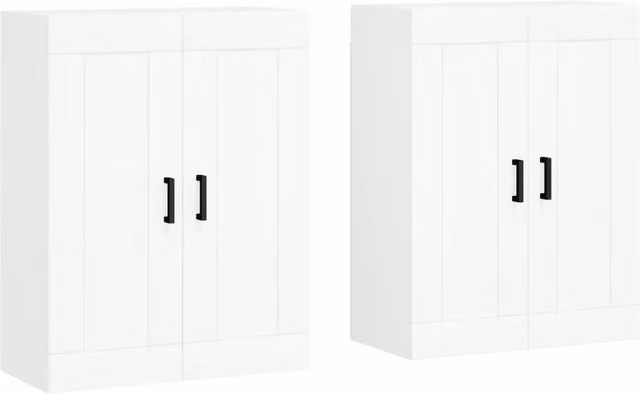Berkfield Home Set of 2 White Wall Mounted Cabinets in Matt MDF with Hinged Doors and Internal Shelves