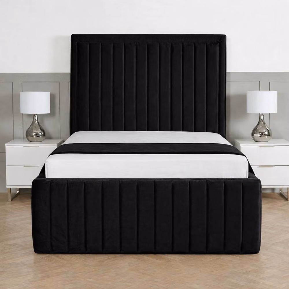 Living Comfort Bedz Saint Germain Plush Upholstered Super King Bed with 48 Inch Headboard and Slatted Base in Black – 2