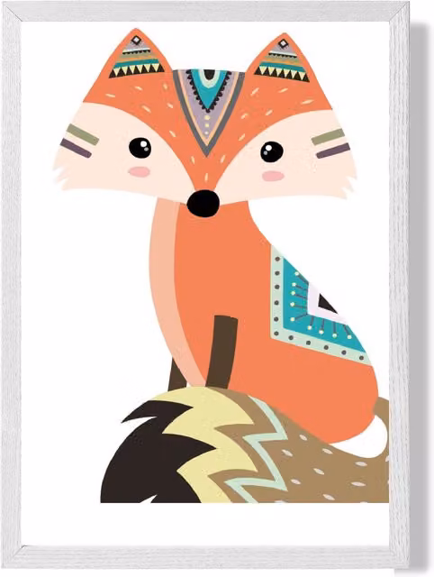 ARTZE Sitting Orange Fox Tribal Animal Framed Print, White Frame, A2