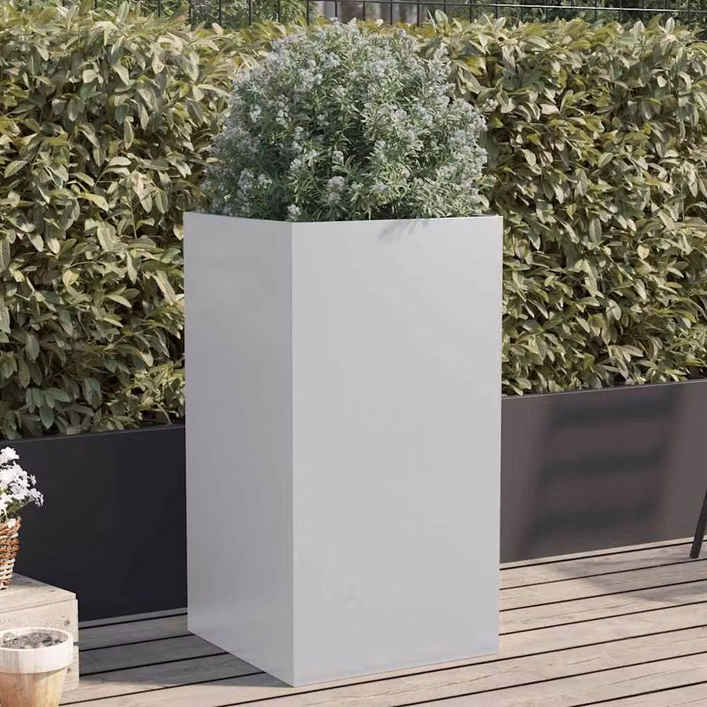 Berkfield Home Silver Galvanised Steel Planter W: 42 cm, D: 38 cm, H: 75 cm – 2