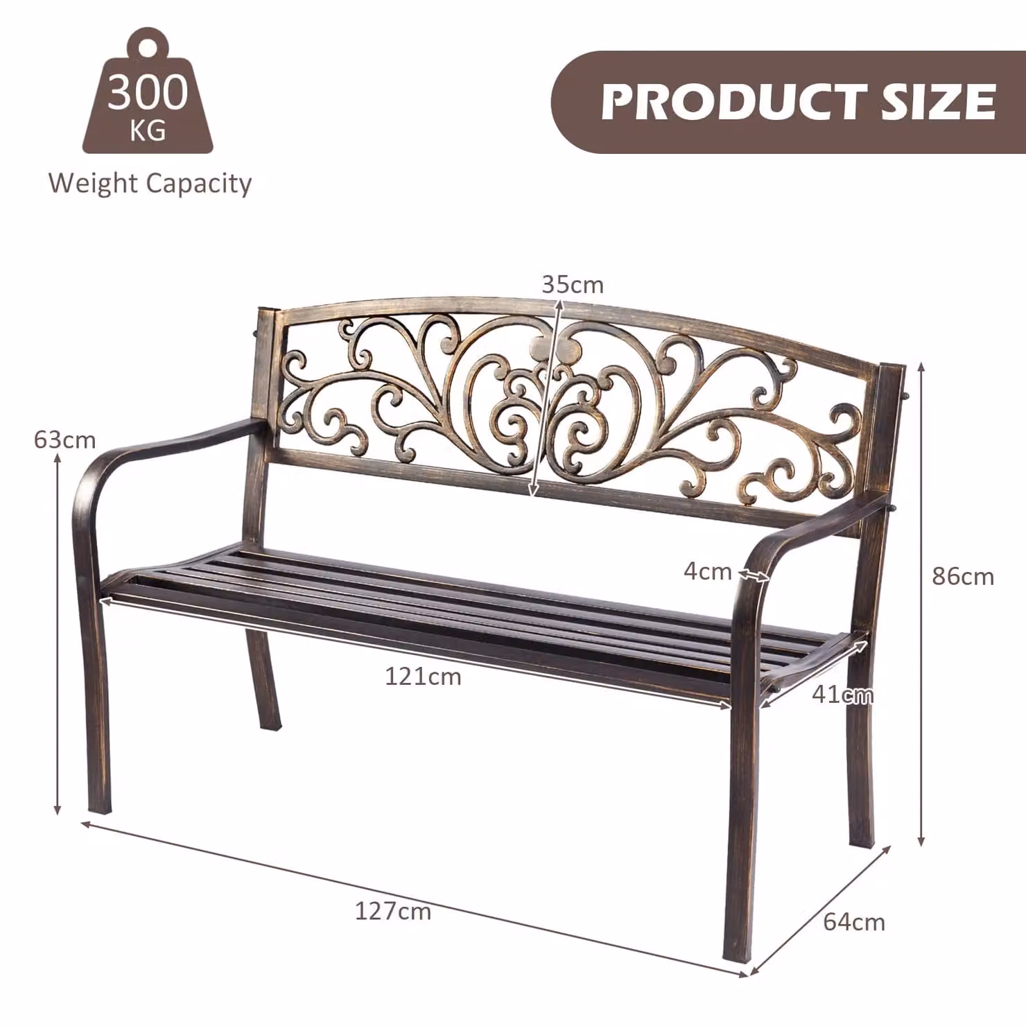 Gymax Retro Cast Iron and Steel Patio Garden Bench in Light Bronze – 2