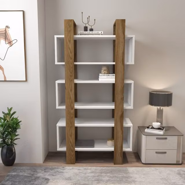 Decorotika Reina Bookcase in White and Brown, H 150 x W 80 x D 33 cm