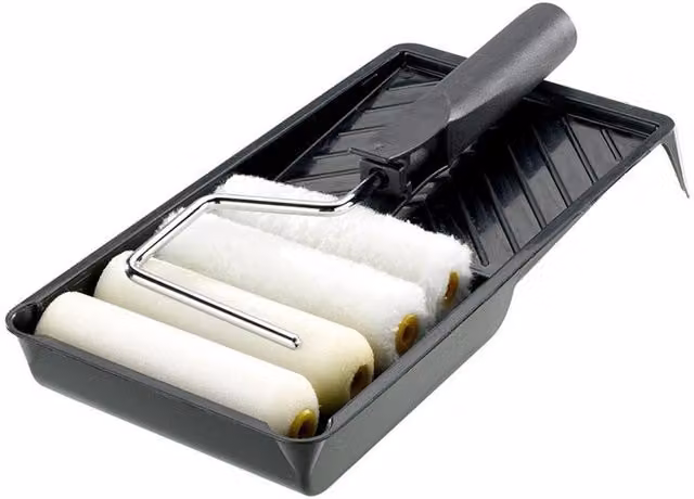 Stanley Mini Roller Kit with Frame, Tray and 4 Sleeves, 100mm, White and Multicolour