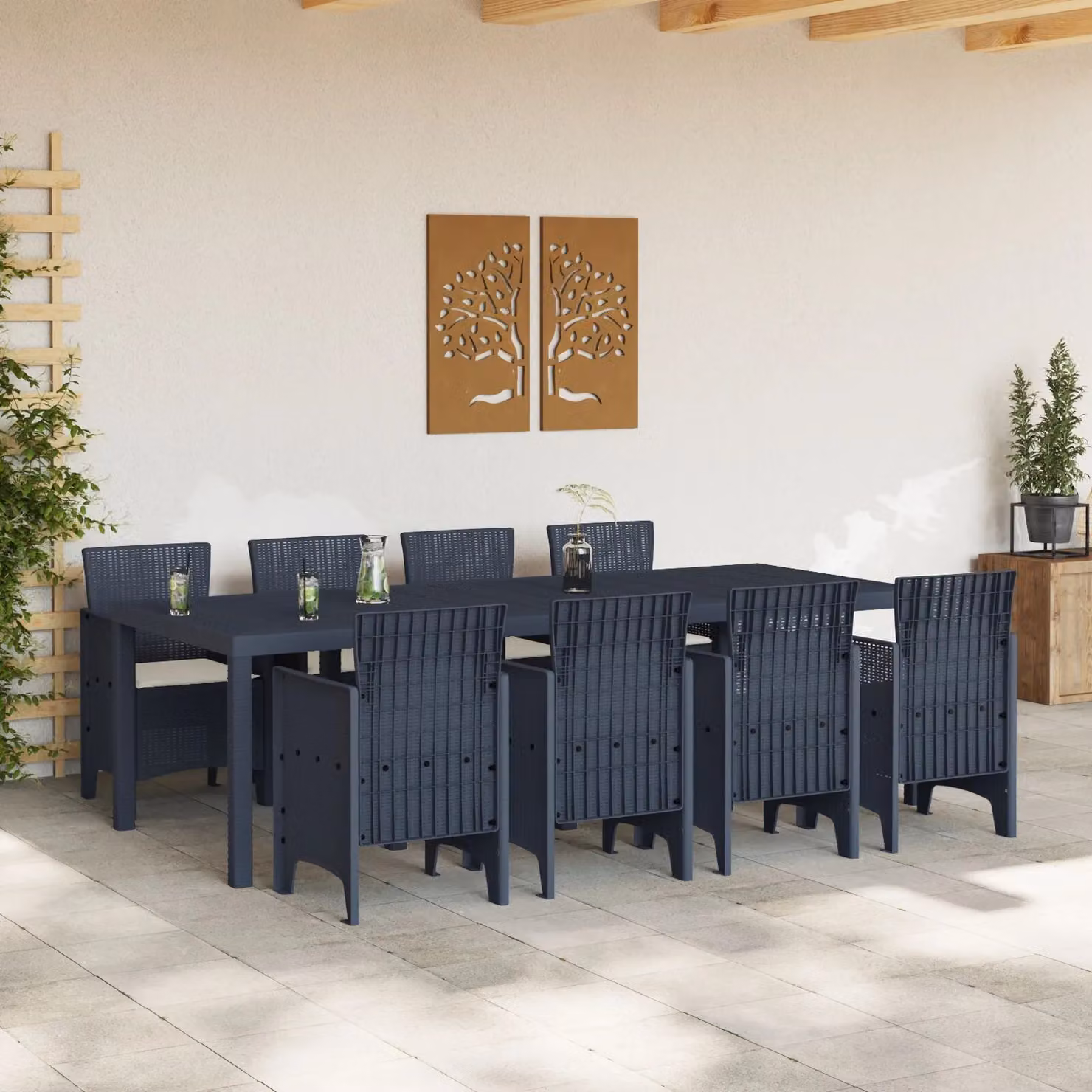 Berkfield Home 9 Piece Anthracite Poly Rattan Garden Dining Set with Cushions – 3