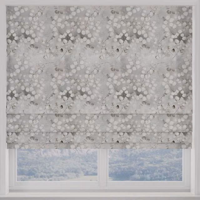 ANTE DECOR Lunaria Made to Measure Grey Blackout Floral Roman Blind