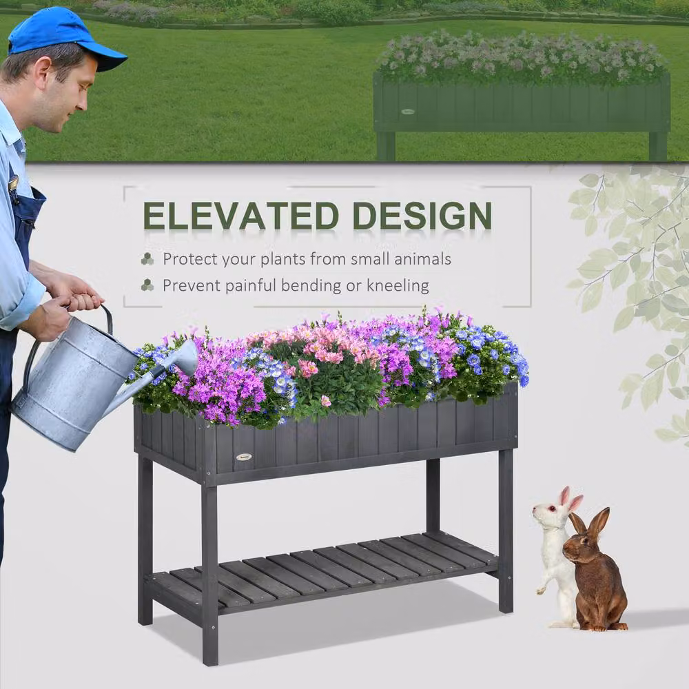 OUTSUNNY Wooden Herb Planter Stand with 8 Cubes and Bottom Shelf, Dark Grey – 6