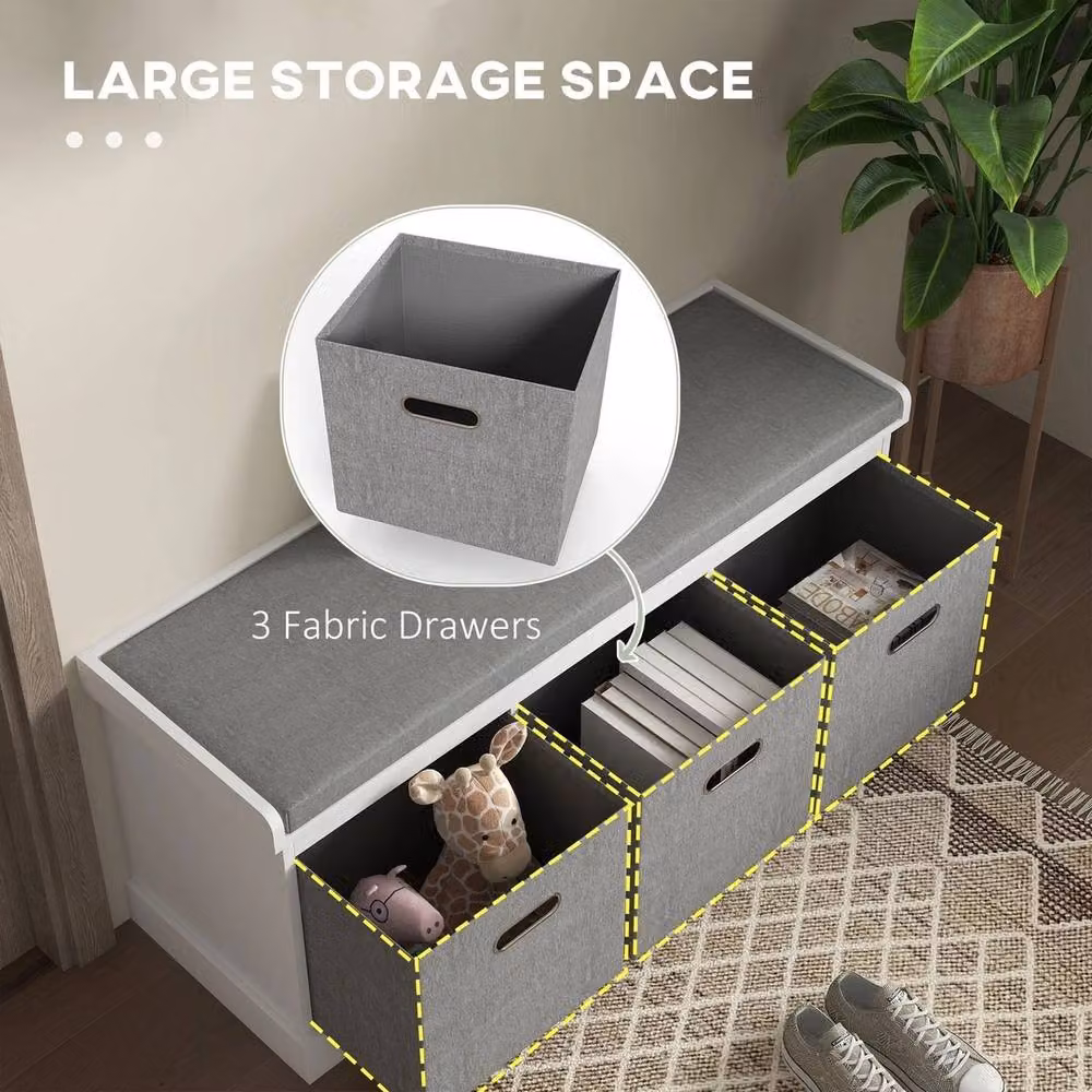 Havendro Modern Shoe Storage Bench with Grey Fabric Seat – 4