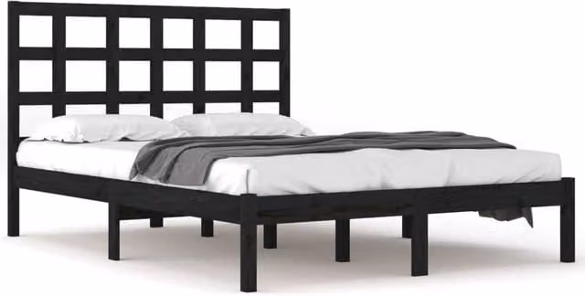 Berkfield Home Black Solid Pine Wood Bed Frame 200 x 200 cm