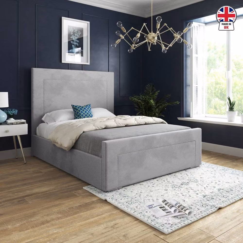 KDMD Lutterworth Upholstered Grey Velvet Designer Bed Frame, W: 90 cm, D: 200 cm – 3