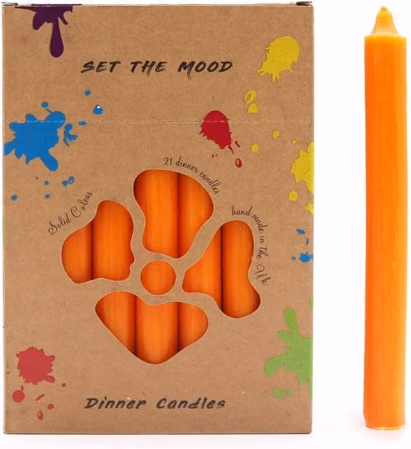 KDMK Set of 21 Rustic Mango Dinner Candles in Orange with Display Box