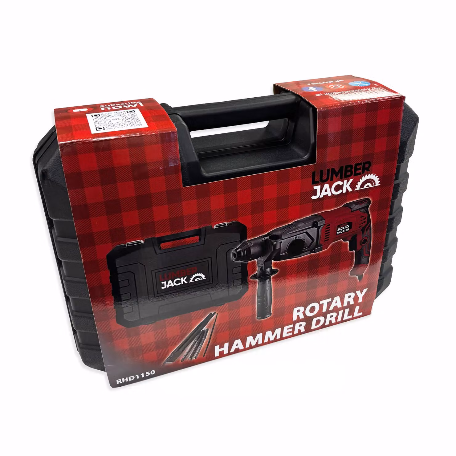 Lumberjack 1050W SDS Rotary Hammer Drill with Drill Bits and Chisel in Red – 8