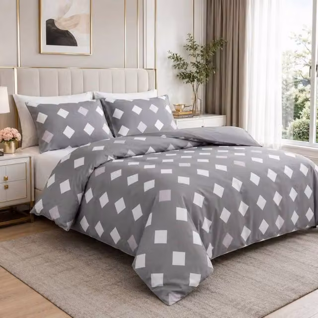 Pamposh Luxury Microfibre Duvet Cover and Pillowcase Set in Grey and White, Single Size – 1