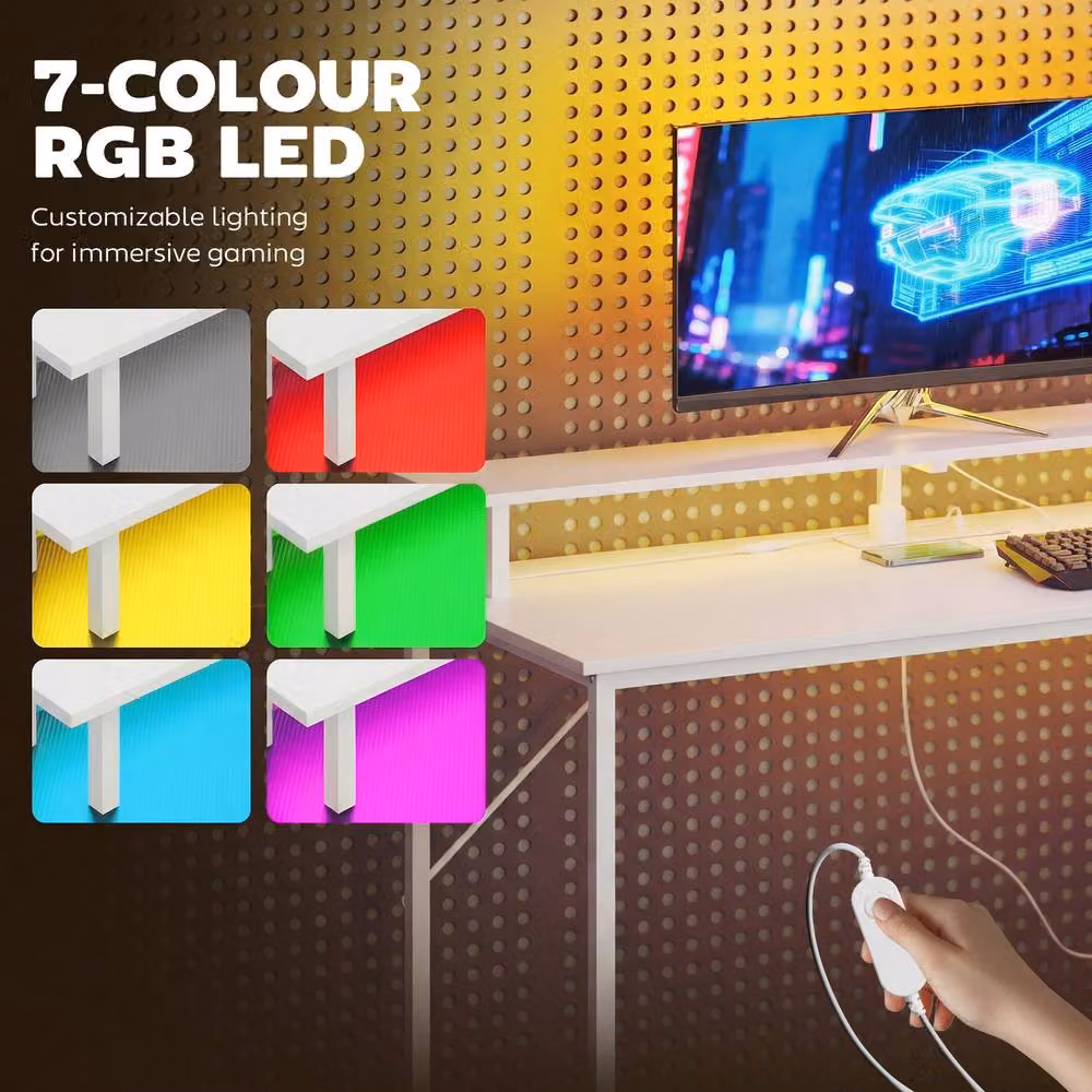 HOMCOM White Gaming Desk with Charging Station and RGB Lights, W: 147 cm – 5