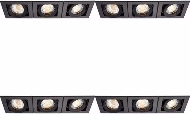 Loops 4 Pack Triple Recessed Boxed Downlight in Matt Black with 3 x 50W GU10 Reflector – 1
