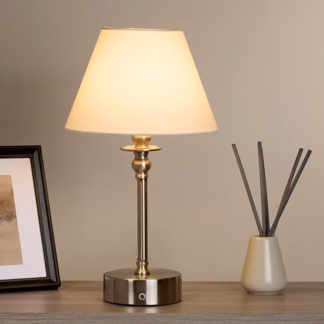 Lighting Collection Rechargeable Satin Nickel Dimmable Table Lamp in Silver