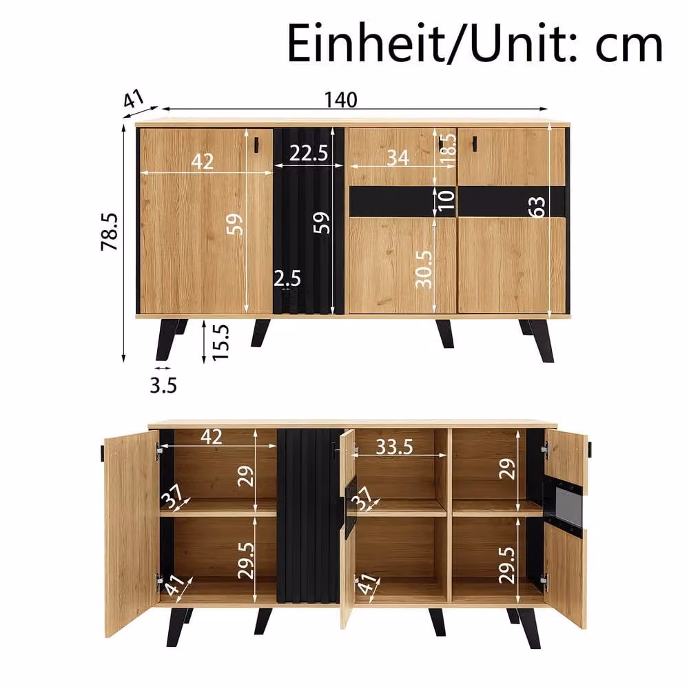 Rolipo Black and Wood Modern Sideboard Storage Cabinet with Integrated LED Lights – 3