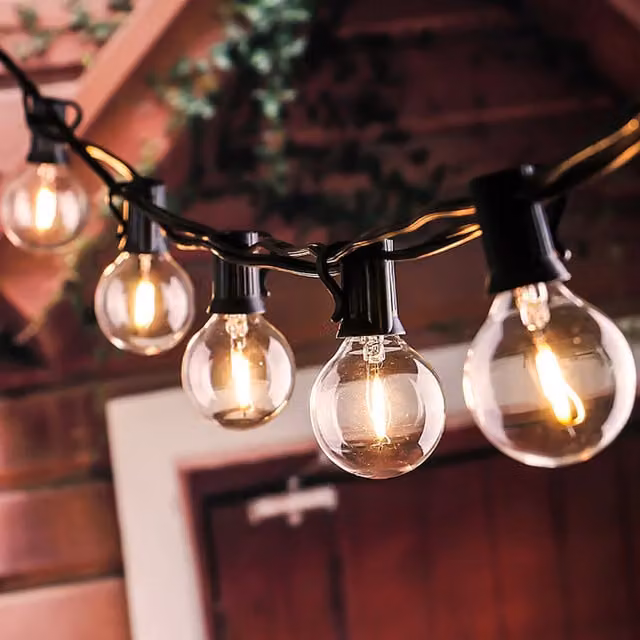 EnerJ Smart Solar LED String Lights with 25 Warm White Glass Sphere Bulbs and Dusk Sensor, IP64 Waterproof
