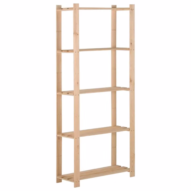 Berkfield Home 5-Tier Solid Pinewood Storage Rack, Light Brown, W: 80 cm, D: 28.5 cm, H: 170 cm