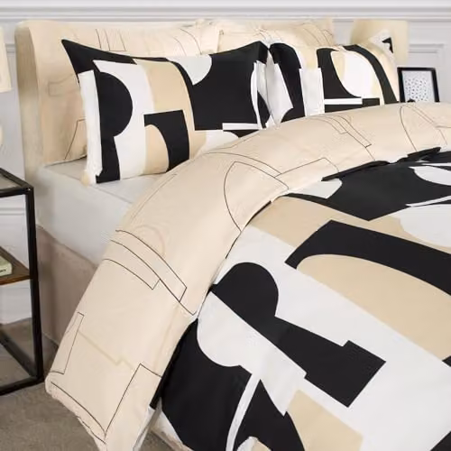 OHS Geo Shapes Double Bedding Set in Black and Beige, including Reversible Duvet Cover and Pillowcases – 2