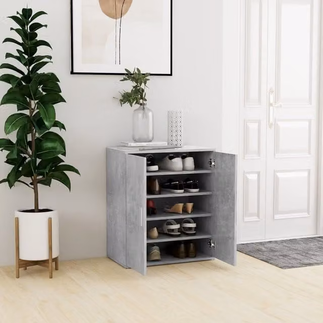 Berkfield Home Modern Shoe Cabinet in Concrete Grey, W/D/H: 60 x 35 x 70 cm