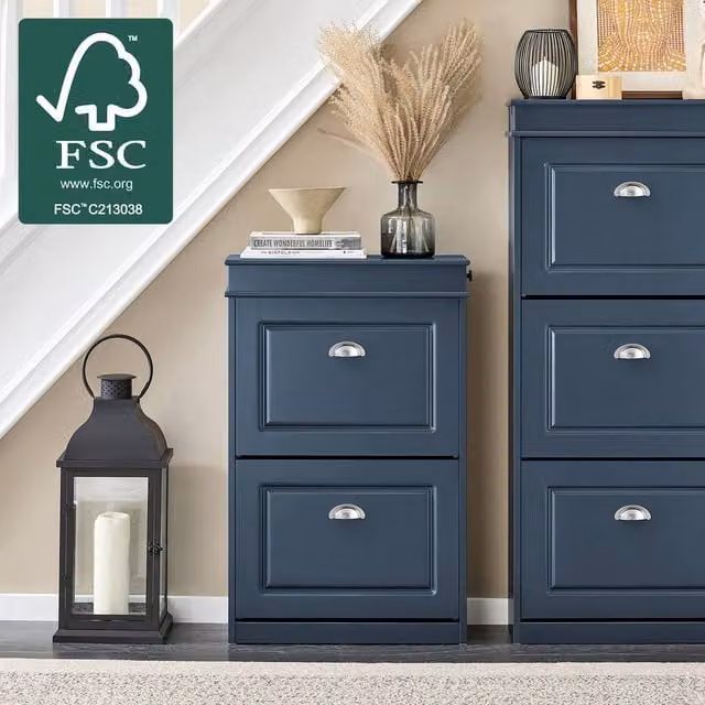 SoBuy Slim Modern Shoe Cabinet with Tilting Compartments in Matt Blue