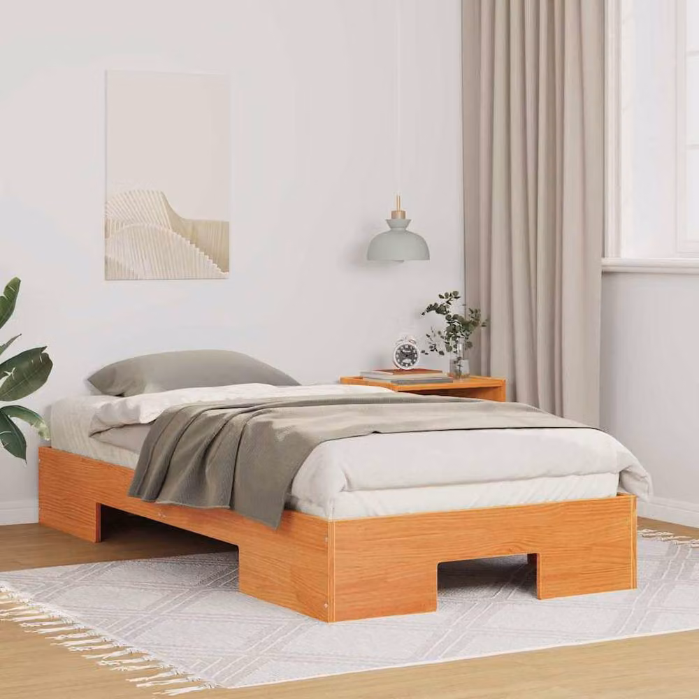 Berkfield Home Floor Bed Frame with Storage in Brown Solid Pine Wood W/D/H: 90 x 190 x 25 cm – 2